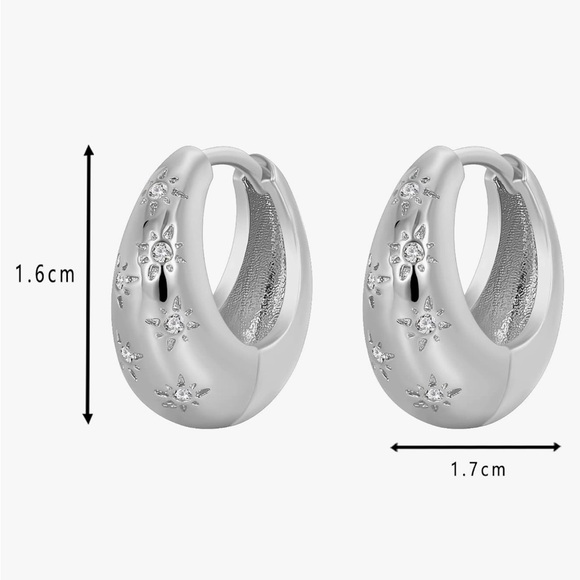 14K Gold Hoop Star Burst Earrings - Picture 5 of 6